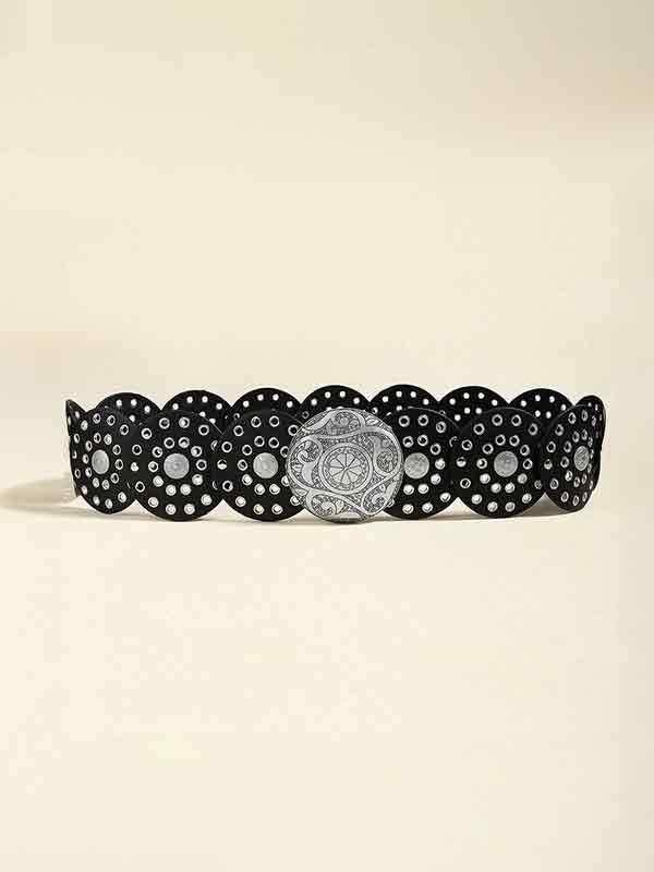 Round Hollow Metal Wide Leather Belt