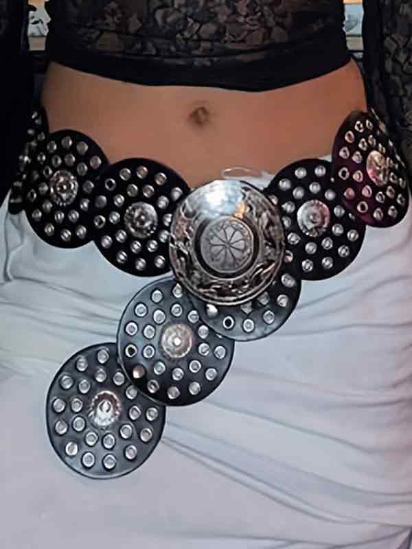 Round Hollow Metal Wide Leather Belt