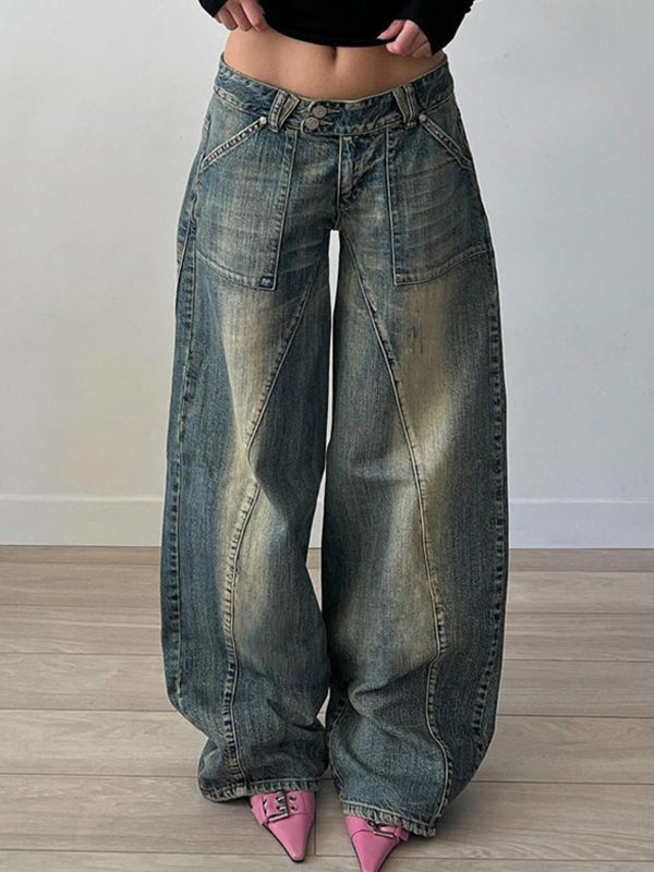 Distressed Irregular Dividing Line Pockets Cargo Jeans