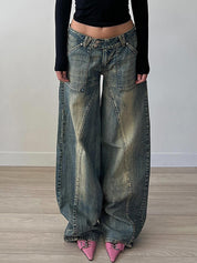 Distressed Irregular Dividing Line Pockets Cargo Jeans