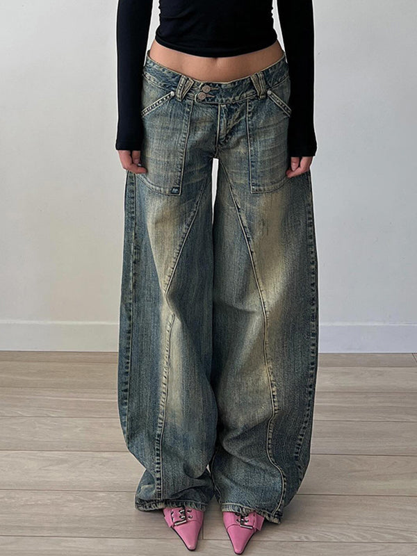 Distressed Irregular Dividing Line Pockets Cargo Jeans