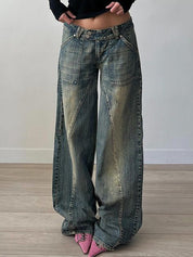 Distressed Irregular Dividing Line Pockets Cargo Jeans