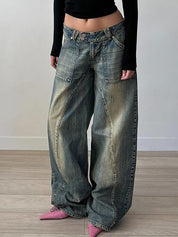 Distressed Irregular Dividing Line Pockets Cargo Jeans