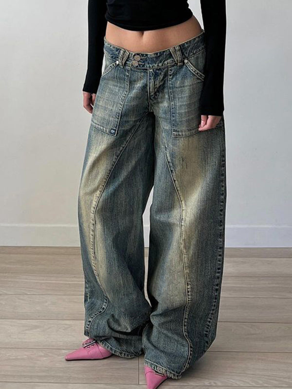 Distressed Irregular Dividing Line Pockets Cargo Jeans