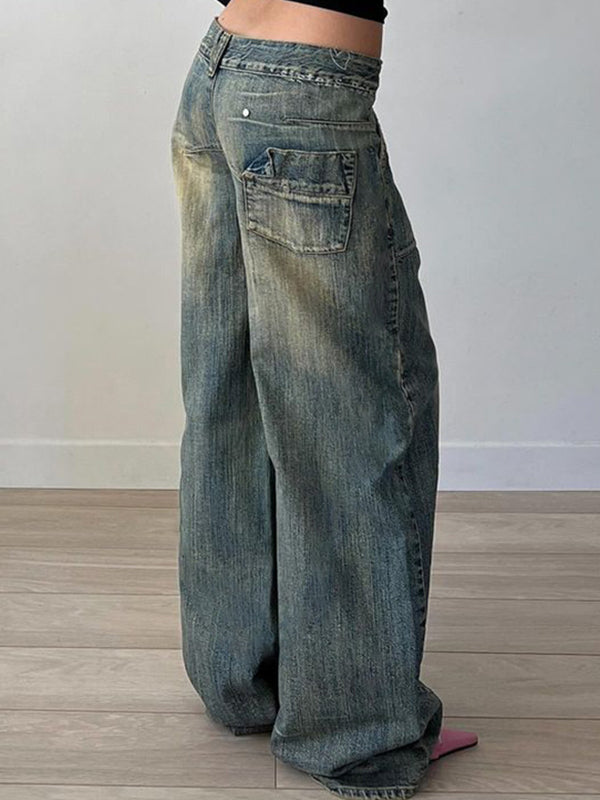 Distressed Irregular Dividing Line Pockets Cargo Jeans