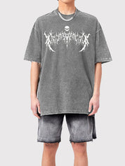 Men'S Dark Style Print Washed Oversized Short Sleeve Tee