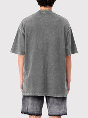 Men'S Dark Style Print Washed Oversized Short Sleeve Tee