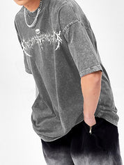 Men'S Dark Style Print Washed Oversized Short Sleeve Tee
