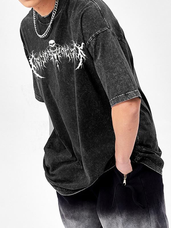 Men'S Dark Style Print Washed Oversized Short Sleeve Tee