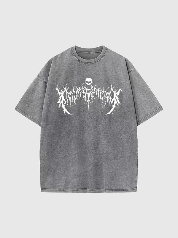 Men'S Dark Style Print Washed Oversized Short Sleeve Tee