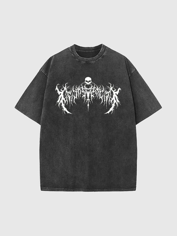 Men'S Dark Style Print Washed Oversized Short Sleeve Tee