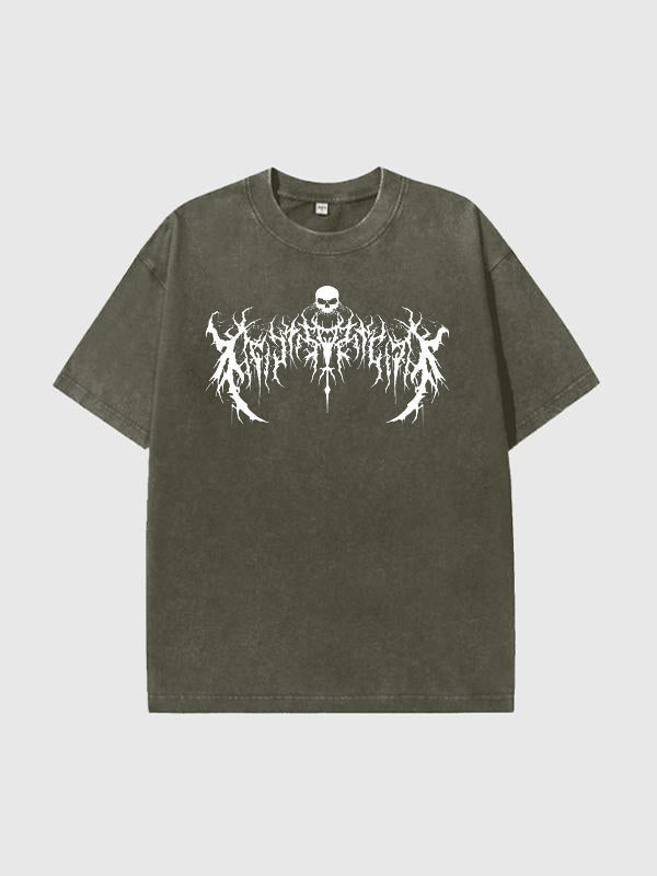 Men'S Dark Style Print Washed Oversized Short Sleeve Tee