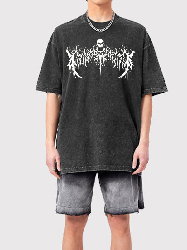 Men'S Dark Style Print Washed Oversized Short Sleeve Tee