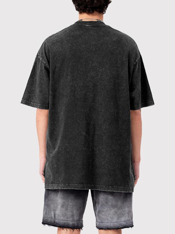 Men'S Dark Style Print Washed Oversized Short Sleeve Tee