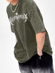 Men'S Dark Style Print Washed Oversized Short Sleeve Tee