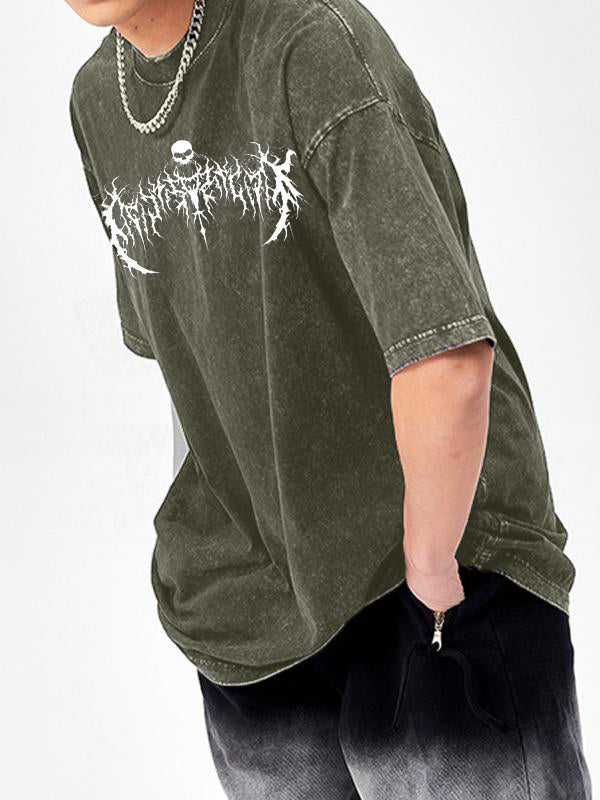 Men'S Dark Style Print Washed Oversized Short Sleeve Tee