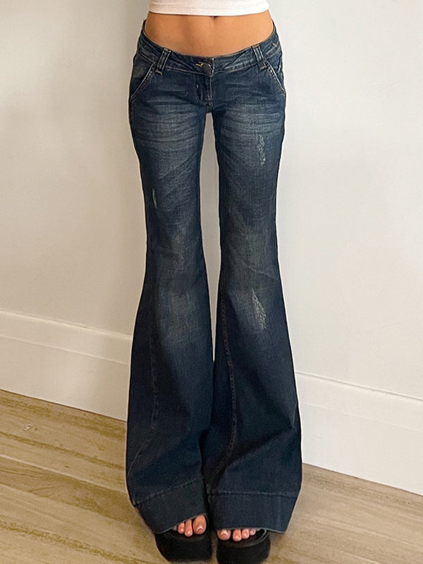 Hot Girl Washes Distresses Low Waist Flare Jeans