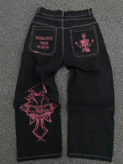 Fully Embroidered Skull Boyfriend Jeans
