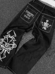 Fully Embroidered Skull Boyfriend Jeans