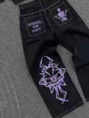 Fully Embroidered Skull Boyfriend Jeans