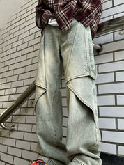 Straight Wide-Leg Design Cargo Jeans