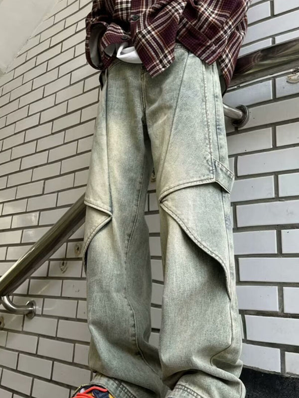Straight Wide-Leg Design Cargo Jeans