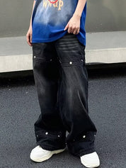 Loose Versatile Hip-Hop Straight Leg Cargo Jeans