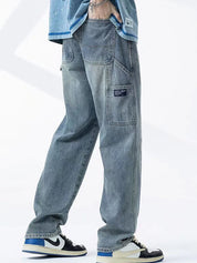 Washed High Street Straight Loose Fit Cargo Jeans