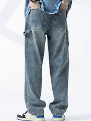 Washed High Street Straight Loose Fit Cargo Jeans
