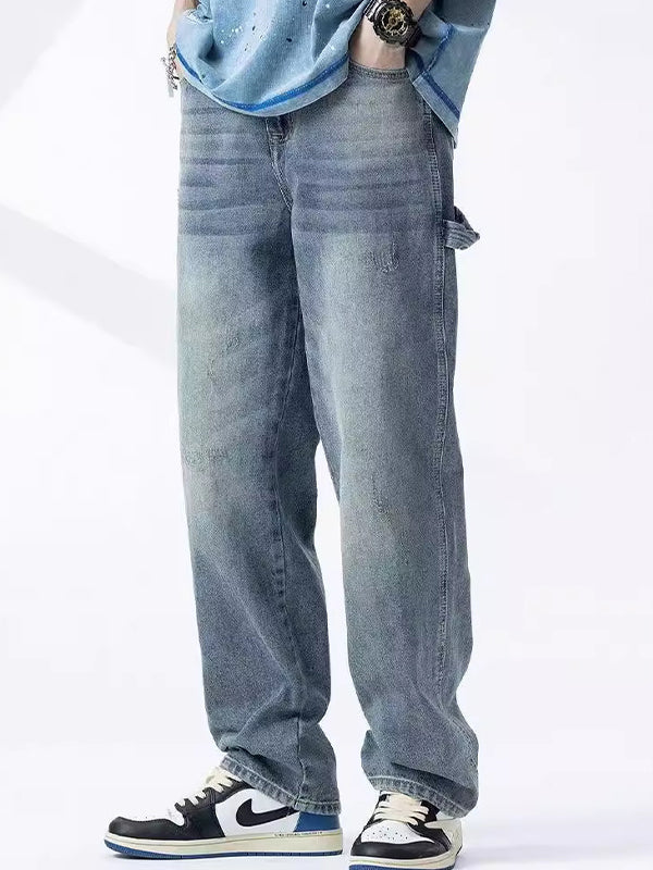 Washed High Street Straight Loose Fit Cargo Jeans