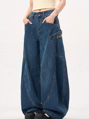 Large Pocket Wide Scimitar Boyfriend Jeans