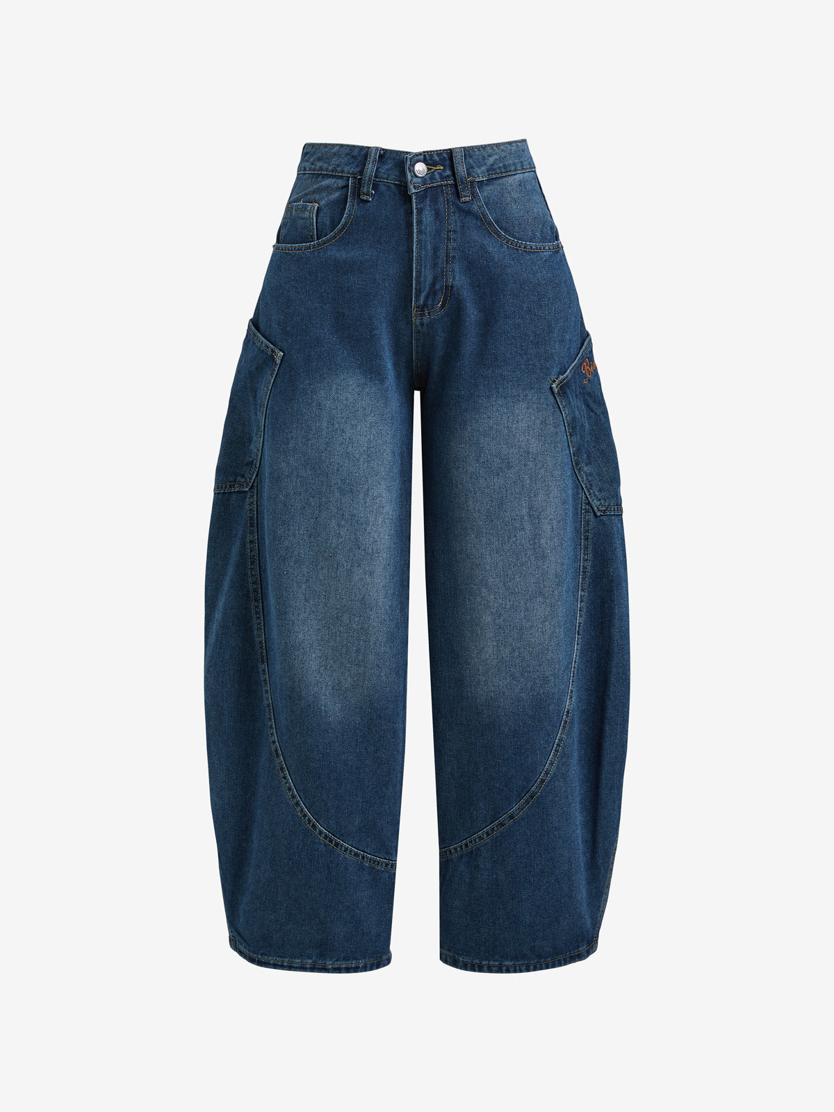 Large Pocket Wide Scimitar Boyfriend Jeans