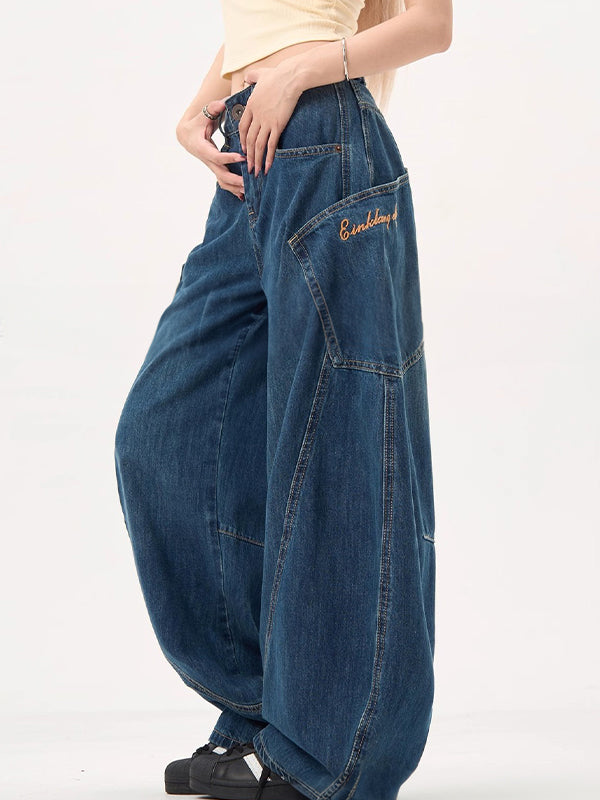 Large Pocket Wide Scimitar Boyfriend Jeans