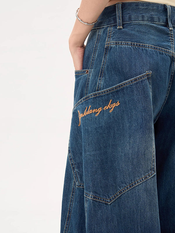 Large Pocket Wide Scimitar Boyfriend Jeans