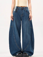 Large Pocket Wide Scimitar Boyfriend Jeans