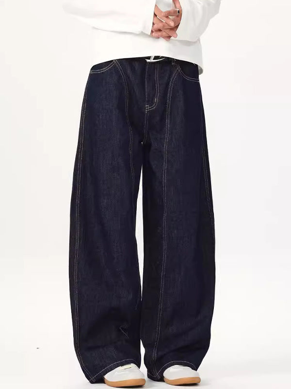 Simple Original Cow Color Scimitar Loose Jeans