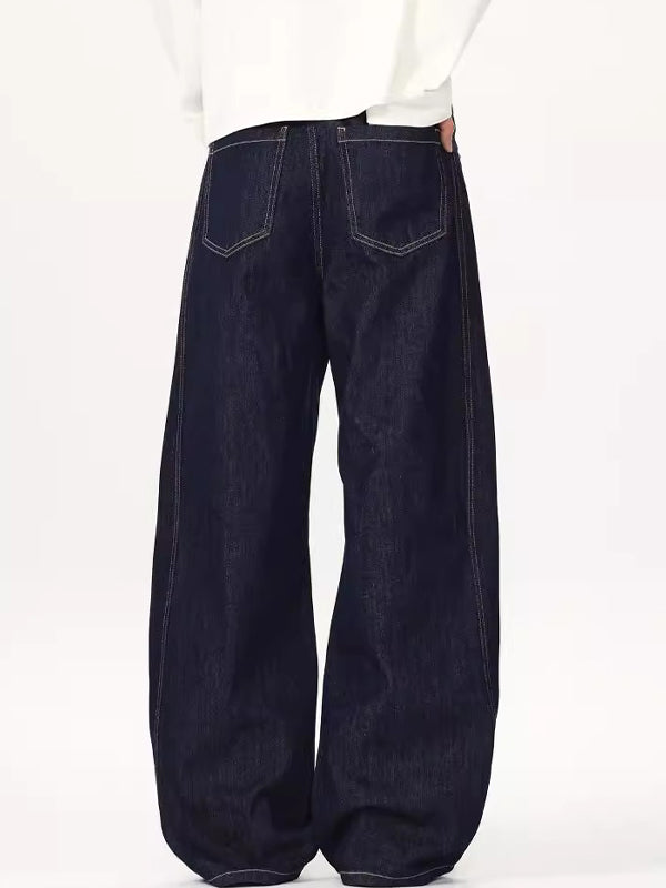 Simple Original Cow Color Scimitar Loose Jeans