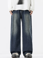American Trendy Semi-Elastic Waist Loose Jeans