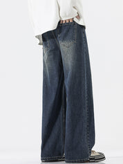 American Trendy Semi-Elastic Waist Loose Jeans