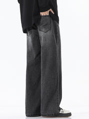 American Trendy Semi-Elastic Waist Loose Jeans
