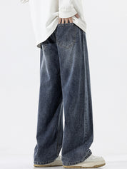 American Trendy Semi-Elastic Waist Loose Jeans