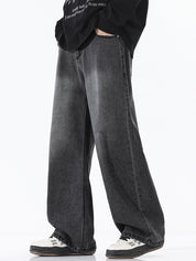 American Trendy Semi-Elastic Waist Loose Jeans