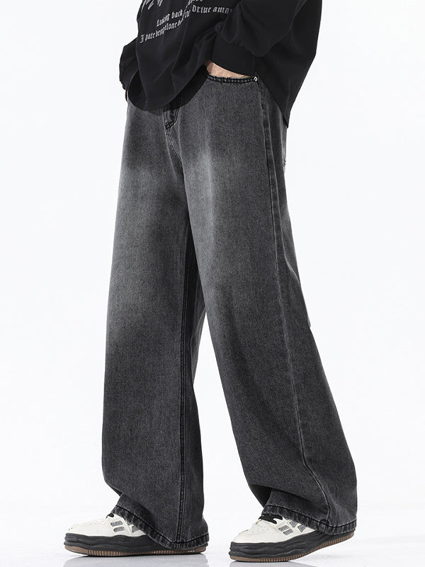 American Trendy Semi-Elastic Waist Loose Jeans