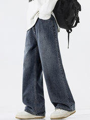 American Trendy Semi-Elastic Waist Loose Jeans