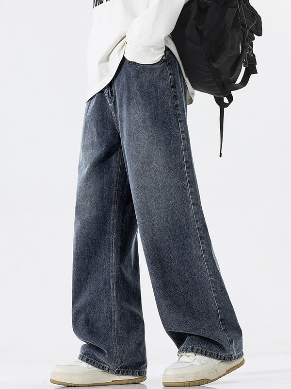 American Trendy Semi-Elastic Waist Loose Jeans