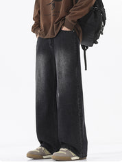 American Trendy Semi-Elastic Waist Loose Jeans