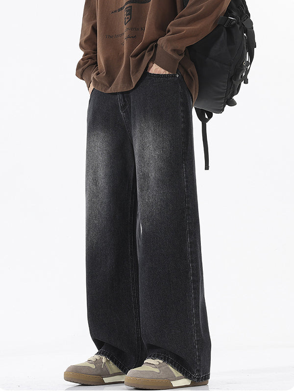 American Trendy Semi-Elastic Waist Loose Jeans
