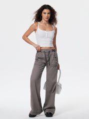 Threaded Drawstring Waistband Boyfriend Jeans
