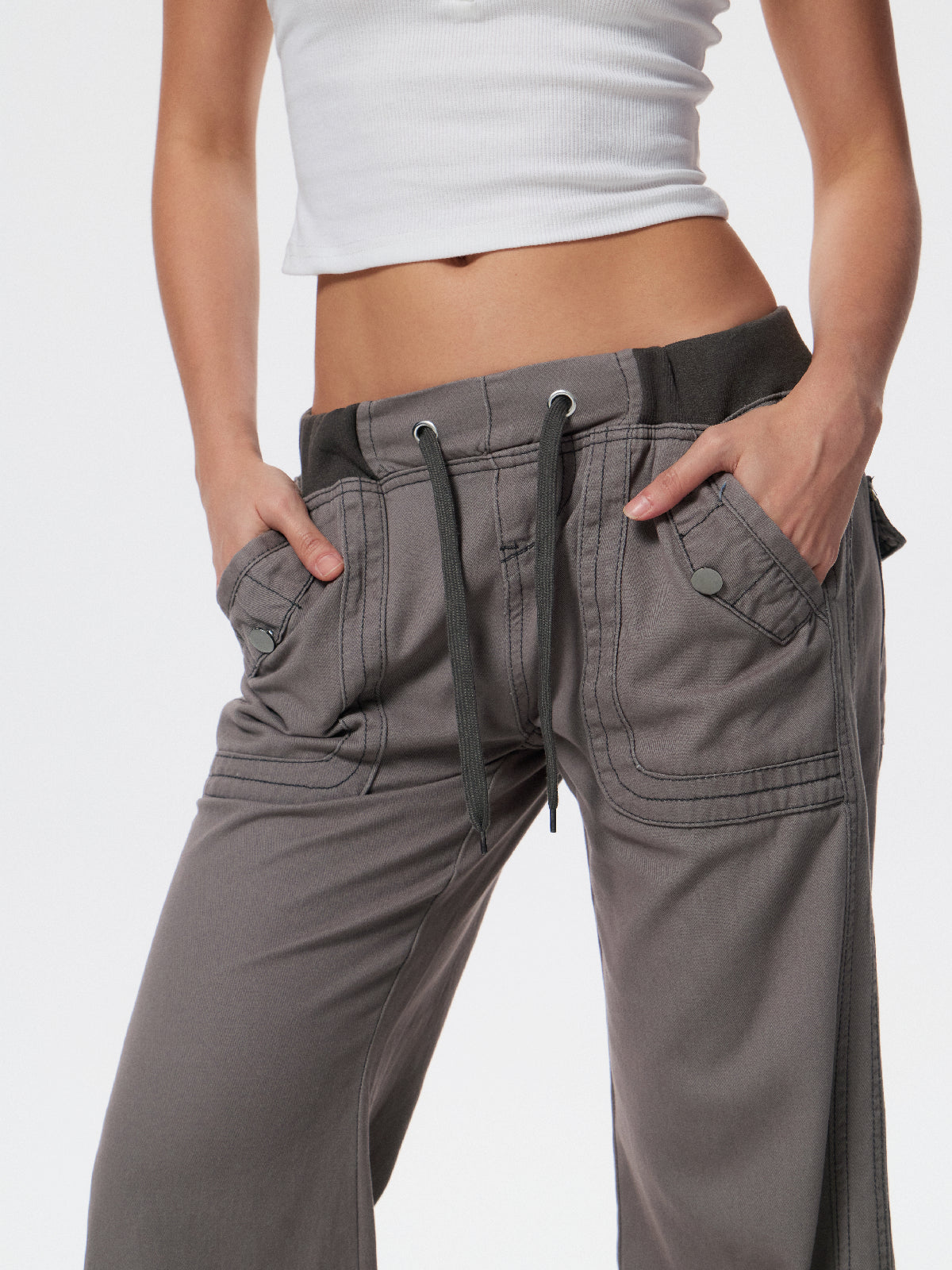 Threaded Drawstring Waistband Boyfriend Jeans