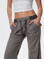 Threaded Drawstring Waistband Boyfriend Jeans